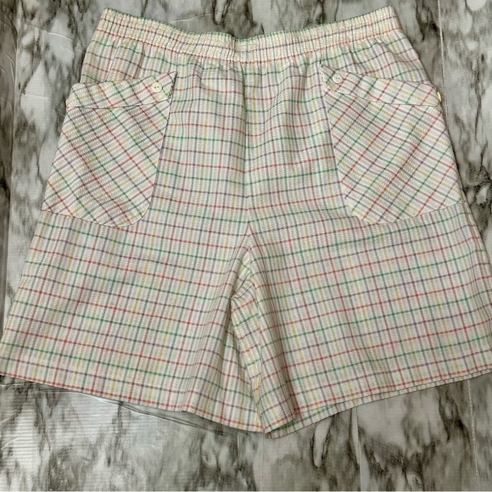 Colorful Plaid Check Women Pull On Short Vintage Casual Garden Party High Waist